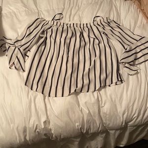 Black and white striped off the shoulder top